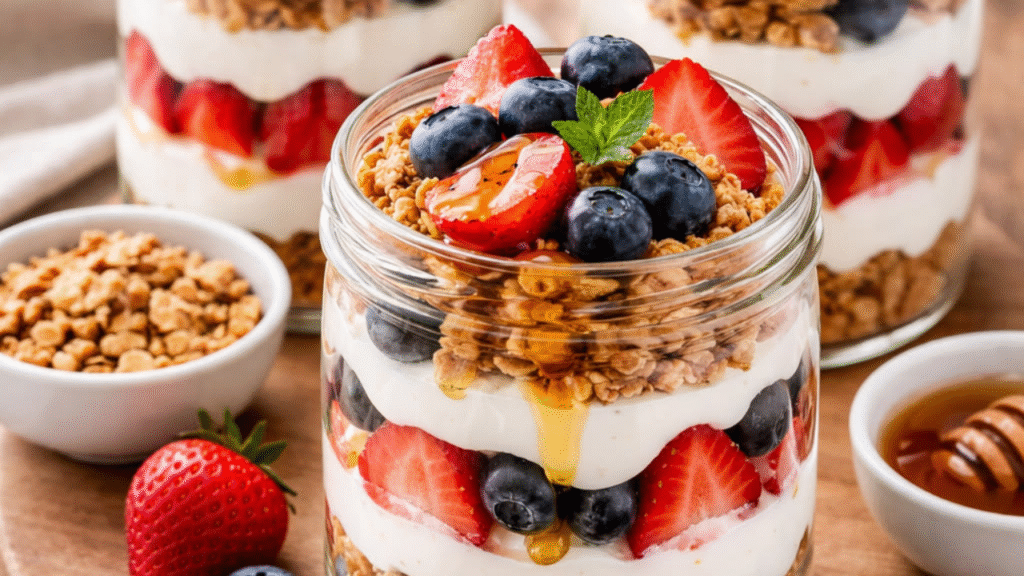 Greek yogurt berry parfait healthy dessert recipe